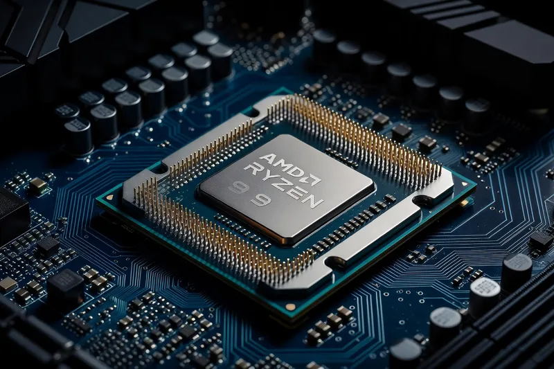 AMD Ryzen 9 CPU installed in an AM5 socket motherboard