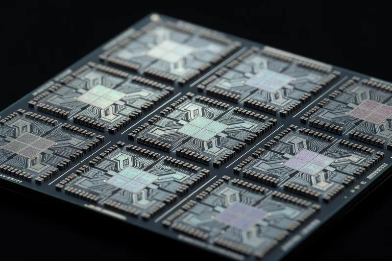Modern CPU die close-up with chiplet architecture visible