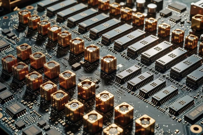 GPU PCB detail with copper VRMs and GDDR7 memory chips