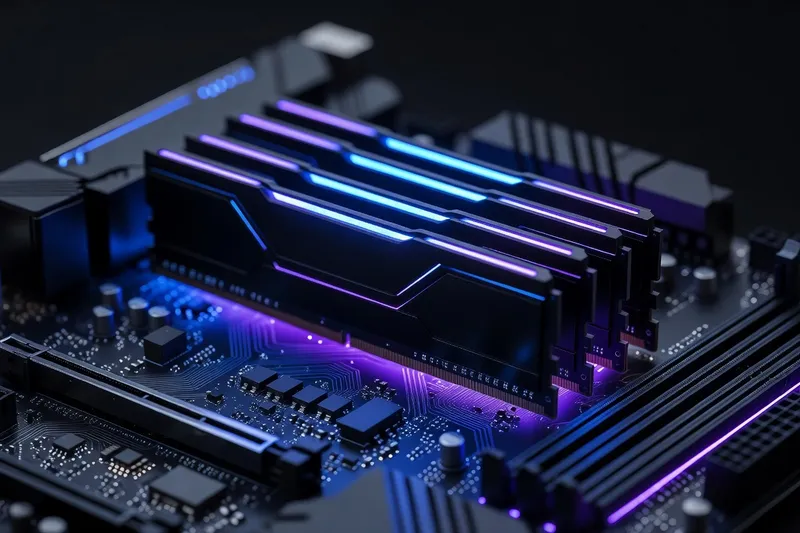 DDR5 RAM modules with RGB lighting installed in motherboard slots