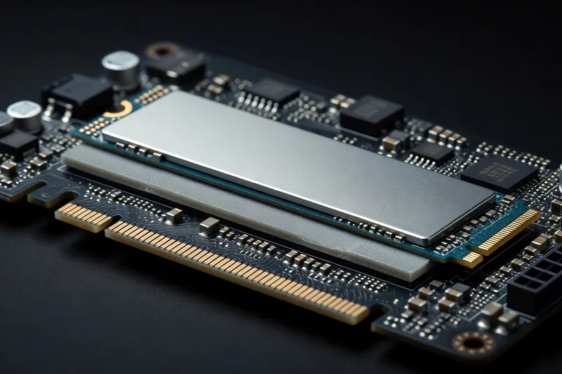 NVMe M.2 SSD installed in motherboard slot with macro photography detail