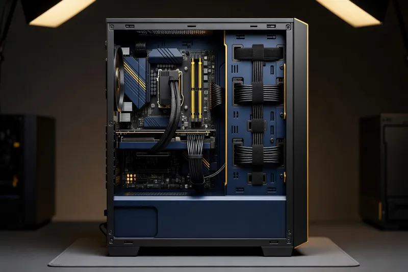 Budget PC build interior with clean cable management and no RGB