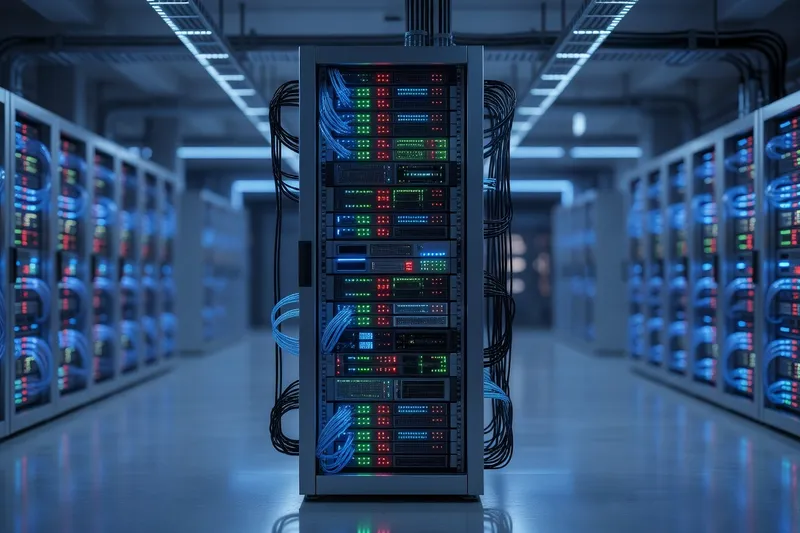 Modern server rack in a data center corridor