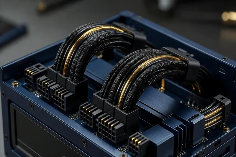 Modular power supply with detached cables showing various connector types