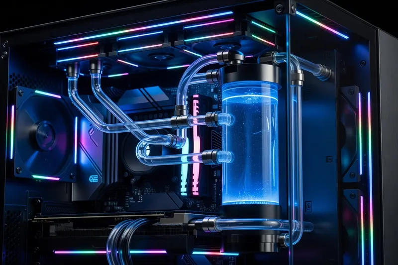 Custom water cooling loop with hard tubing inside a PC case