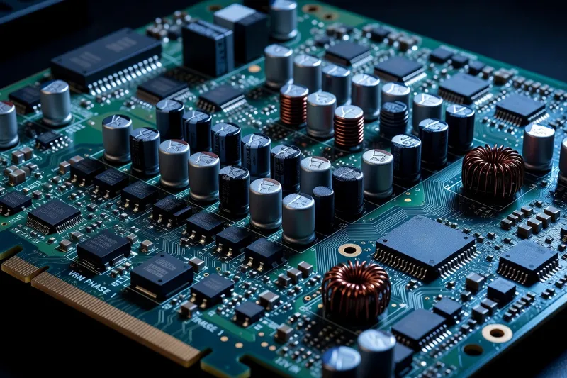 GPU VRM section close-up: capacitors and inductors