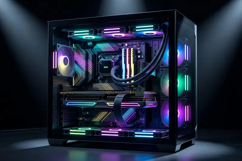 Completed competition PC build inside a tempered-glass case