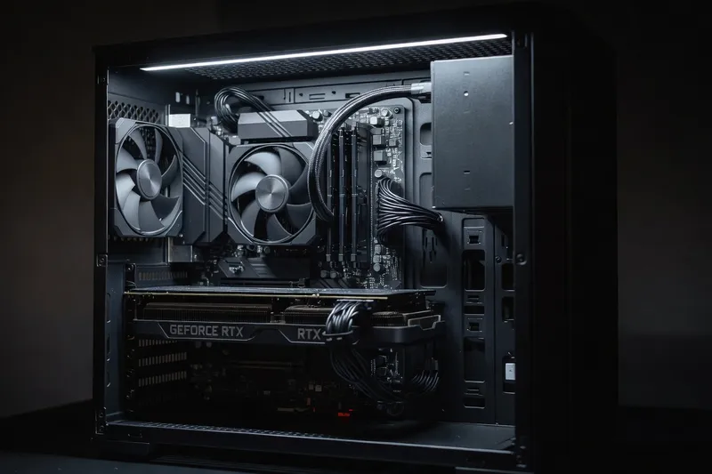 Small form factor PC case showing tight component packing