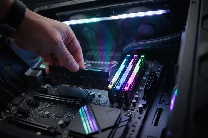 DDR5 RAM sticks being inserted into motherboard slots